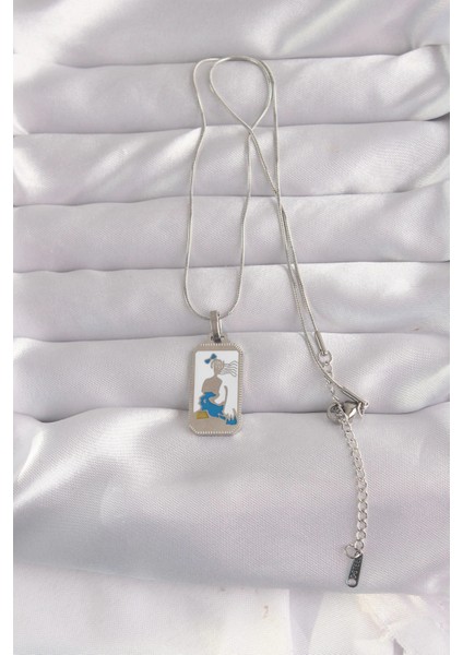 316L Çelik Gümüş Renk Beyaz Mineli Kız Figür Tarot Kolye fiyatları