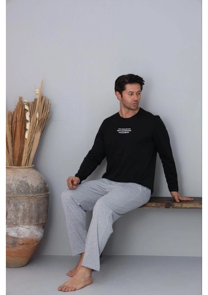 Erkek Bisiklet Yaka Milan Kumaş Siyah Pijama Takımı fiyatları