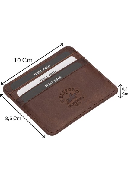 Unisex Süper Slim Para Bölmeli Hakiki Deri Ince Kartlık Cüzdan 6 Bölmeli - Kapuçino