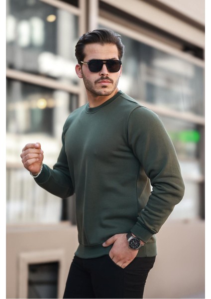 Erkek Bisiklet Yaka Basic Uzun Kollu Dar Haki Sweat fiyatları