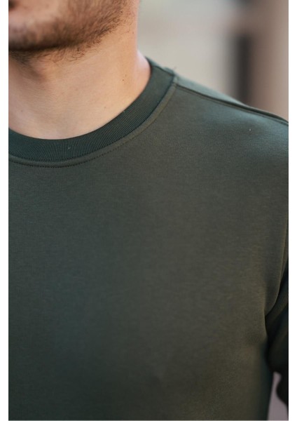 Erkek Bisiklet Yaka Basic Uzun Kollu Dar Haki Sweat modelleri