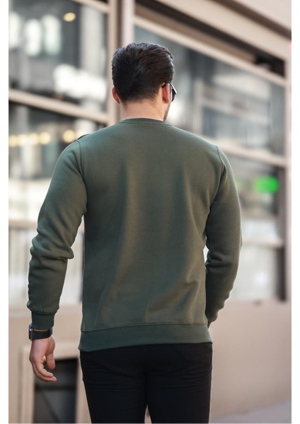 Erkek Bisiklet Yaka Basic Uzun Kollu Dar Haki Sweat fırsatları