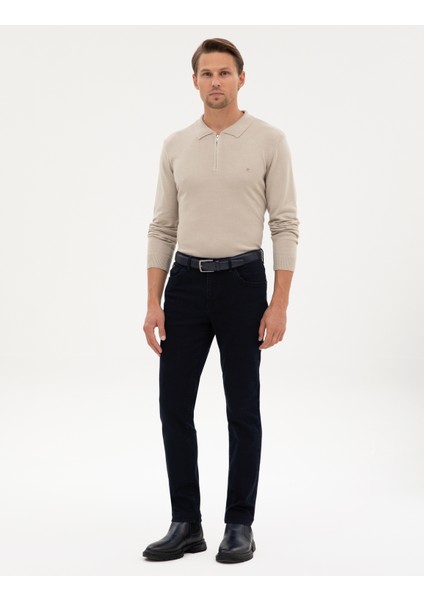 Erkek Kum Melanj Slim Fit Polo Yaka Fermuarlı Basic Triko Kazak 50314191-VR123 fırsatları