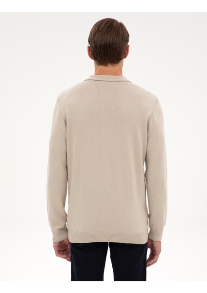 Erkek Kum Melanj Slim Fit Polo Yaka Fermuarlı Basic Triko Kazak 50314191-VR123 indirimleri