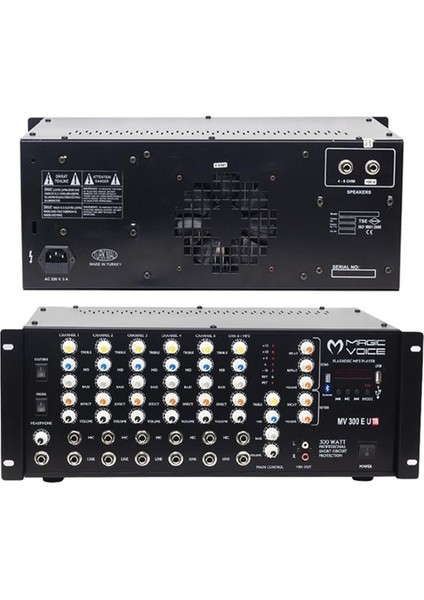 Magicvoice MV-300EF-TR 300 Watt 6 Mikrofon Girişli Usb-Bluetooth Destekli Trafolu Mixer Anfi