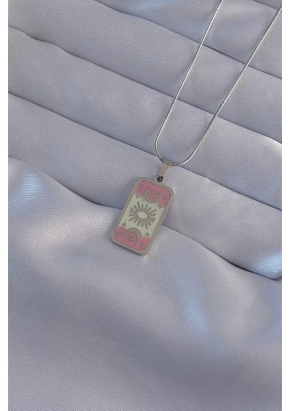 316L Çelik Gümüş Renk Pembe Mineli Ay Figür Tarot Kolye fiyatları