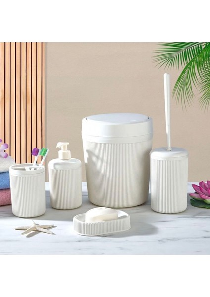 5'li Banyo Seti 5 Lt Çöp Kovası Tuvalet Fırçası Lavabo Takımı Sabunluk Diş Fırçalık Banyo Takımı