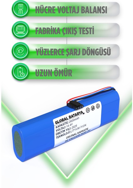 Xiaomi Mi Vacuum Mop 2c 2in1 Uyumlu Akıllı Robot Süpürge Bataryası 14.4V 2600MAH Li-Ion Pil (Orijinal Kapasite) modelleri