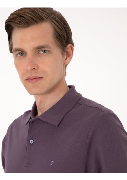 Erkek Mor Slim Fit Kıvrılmaz Polo Yaka Basic Pike Sweatshirt 50314048-VR038 fiyatları