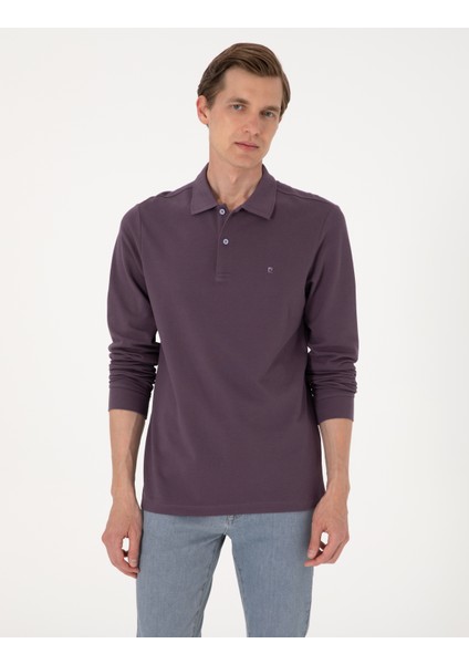Erkek Mor Slim Fit Kıvrılmaz Polo Yaka Basic Pike Sweatshirt 50314048-VR038 modelleri