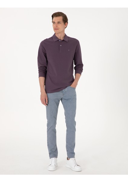 Erkek Mor Slim Fit Kıvrılmaz Polo Yaka Basic Pike Sweatshirt 50314048-VR038 fırsatları