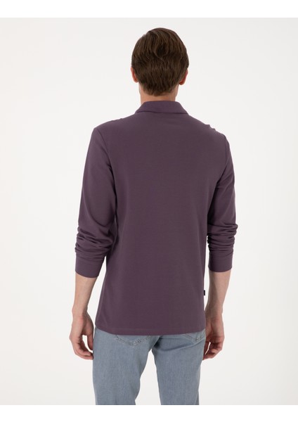 Erkek Mor Slim Fit Kıvrılmaz Polo Yaka Basic Pike Sweatshirt 50314048-VR038 indirimleri