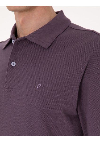 Erkek Mor Slim Fit Kıvrılmaz Polo Yaka Basic Pike Sweatshirt 50314048-VR038