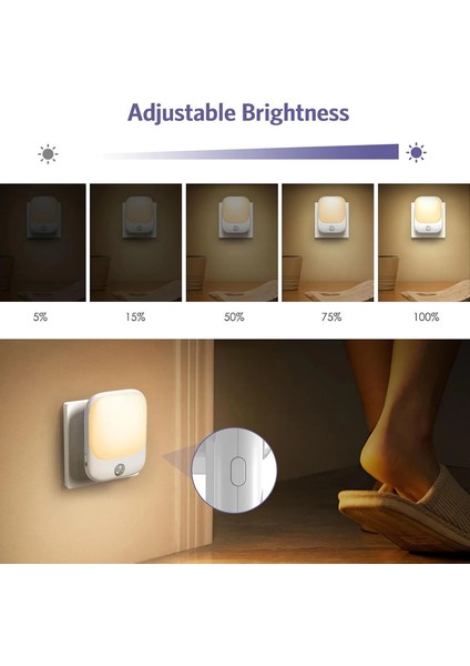 1pc/2pcs Hareket Sensörü Işığı ile Gece Işık Soketi, 5 Ayarlanabilir Parlaklık Renkli LED Gece Işık Işık Sensörü: 1 Pc Eu Fiş (Yurt Dışından)