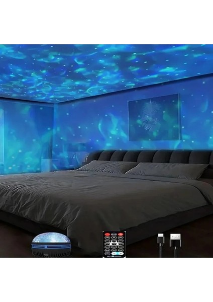 Dönen Su Okyanus Dalgası Projektörü Yatak Odası Dekor Lambası Gece Işığı Odası Dekoru Renkli Yıldızlı Gökyüzü Projectoremitting Renk: Kristal Işık (Yurt Dışından)