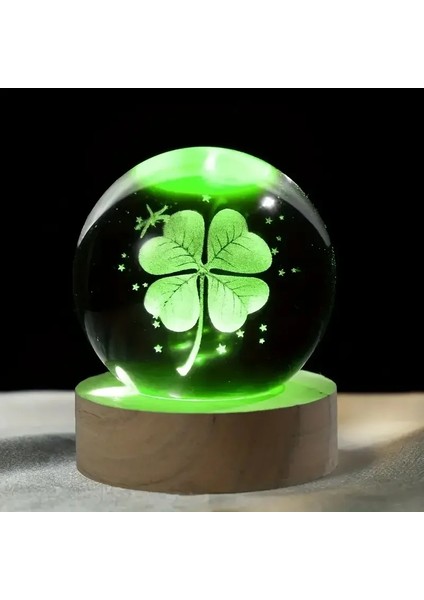 1 Adet 3D Renkli Işık Tabanı, Aile Yatak Odası Dekorasyon Hediyesi, Doğum Günü, Anneler Günü Hediyesi Tolor: Dört Yapraklı Yonca ile Dört Yapraklı Yonca Kristal Topu (Yurt Dışından)