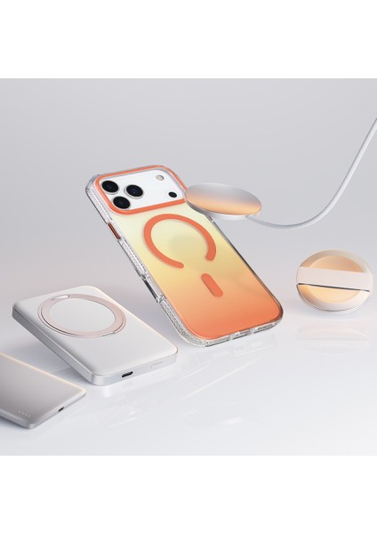Apple iPhone 17 Pro Kılıf M-Safe Şarj Özellikli Transparan Renk Geçişli Zore Toros Kapak Turuncu fırsatları