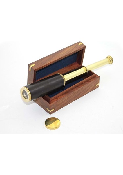 Ahşap Kutulu Deri Işlemeli Pirinç Dürbün