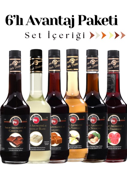 6'lı Avantaj Şurup Paketi Çikolata Beyaz Çikolata Karamel Vanilya Fındık Frambuaz Şurubu 6X700 ml