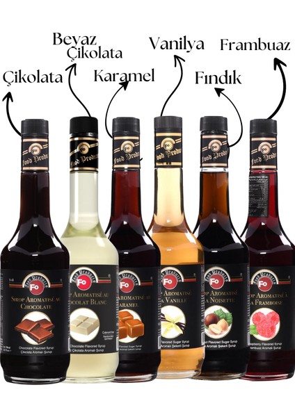 6'lı Avantaj Şurup Paketi Çikolata Beyaz Çikolata Karamel Vanilya Fındık Frambuaz Şurubu 6X700 ml fiyatları