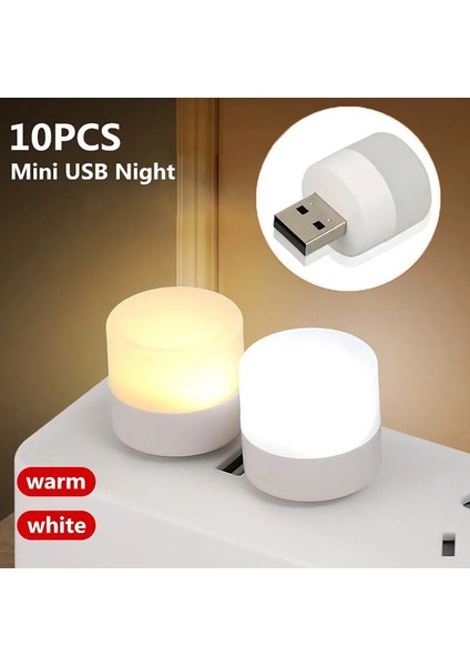 USB Fiş Şarjı LED Lamba Taşınabilir Mini USB Gece Işık Sıcak Beyaz Göz Koruma Kitap Okuma Lambası Küçük Yuvarlak LED Gece Işığı Yayılıyor Renk: 3pcs Beyaz (Yurt Dışından)