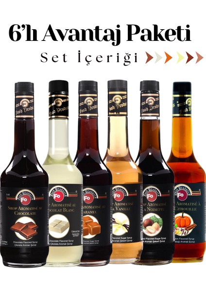 6'lı Avantaj Şurup Çikolata Beyaz Çikolata Karamel Vanilya Fındık Bal Kabağı Şurubu