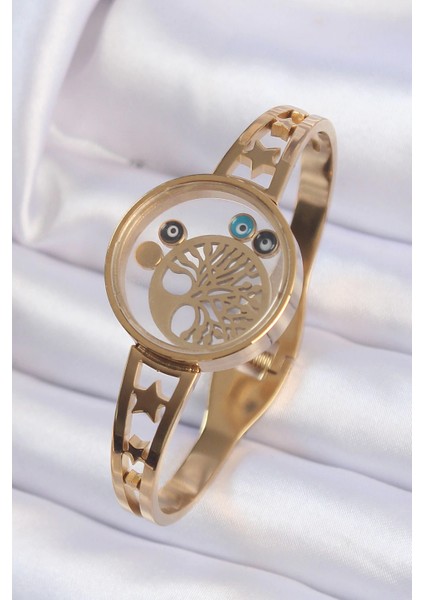 316L Çelik Altın Renk Içi Yaşam Ağacı ve Nazar Boncuk Figürlü Açılabilir Fanus Kelepçe fırsatları