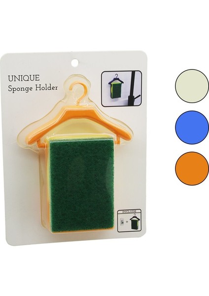 Askı Standlı Renkli Plastik - Yapışkanlı Bulaşık Süngeri 16X11X3.4CM (5256)