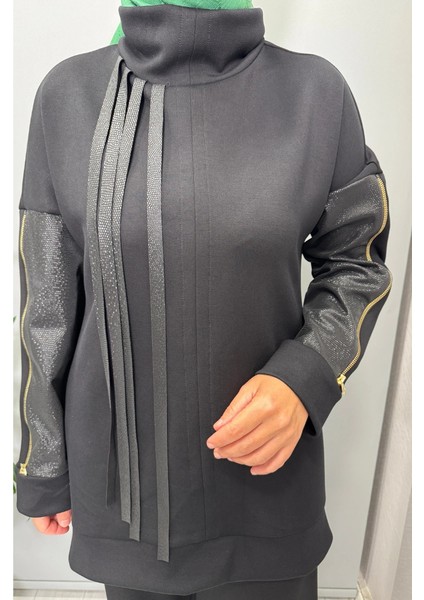 Kolları Fermuar Detaylı Tunik Siyah 56MK2122 fırsatları