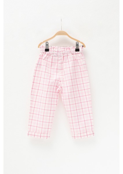 Kız Bebek Pembe Ekose Beli Lastikli Pantolon (2-7yaş) modelleri