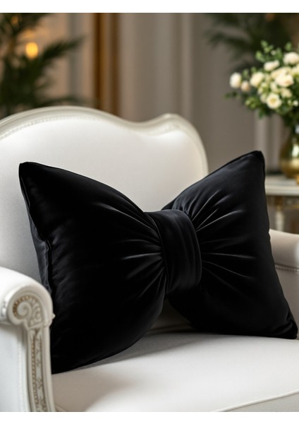 Kadife Fiyonk Görünümlü Dekoratif Yastık Dolgulu Fiyonk Kumaş Hediye Yastık Kırlent Minder