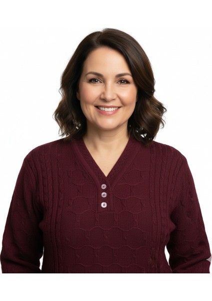 Kadın Kışlık Triko Kazak Kardelen Örme V Yaka Yumuşacık Rahat Tam Kalıp