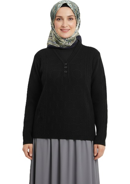 Kadın Kışlık Triko Kazak Kardelen Örme V Yaka Yumuşacık Rahat Tam Kalıp