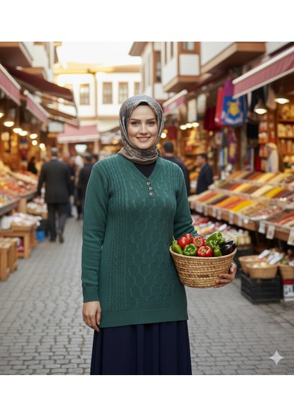 Kadın Kışlık Triko Kazak Kardelen Örme V Yaka Yumuşacık Rahat Tam Kalıp fırsatları