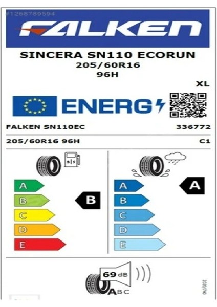 205/60 R16 Tl 96H Xl Sıncera SN110 Ecorun Oto Yaz Lastiği (Üretim TARIHI:2025) fiyatları