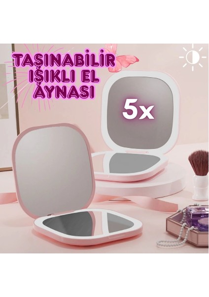 Ledli Makyaj Çantası Aynası, Parlaklık Ayarlı Katlanabilen Seyehat Aynası El Makyaj Aynası