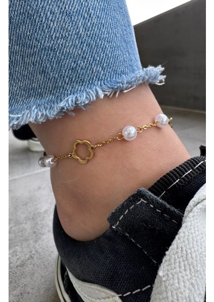 Incili Yonca Model Kadın Çelik Halhal