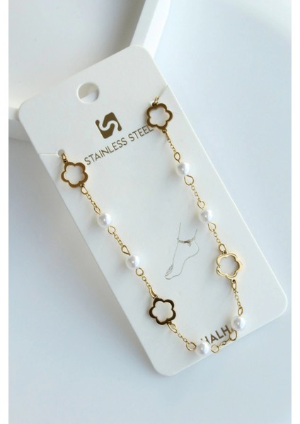 Incili Yonca Model Kadın Çelik Halhal modelleri