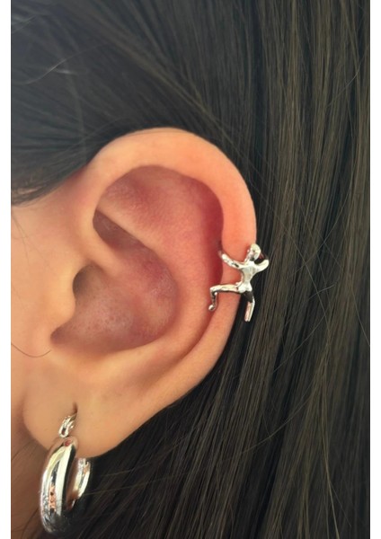 Premium Seri Tırmanan Çöp Adam Model Tasarım Sıkıştırmalı Earcuff Çelik Kıkırdak Küpe