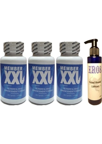Member Xxl Erkeklere Özel 60LI 3 Adet Eros Natural Personal Lubricant 125ML Lubricant Jel
