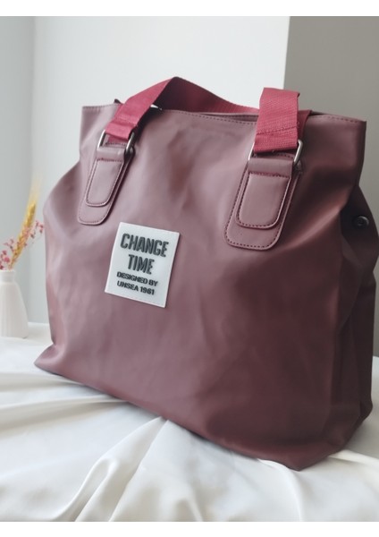 Change Time Bordo Büyük Boy Kadın El, Omuz, Spor Çanta