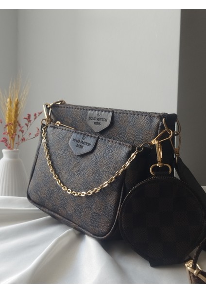 3'lü Model Damalı Desen Deri Kadın El, Omuz, Çapraz Çanta fırsatları