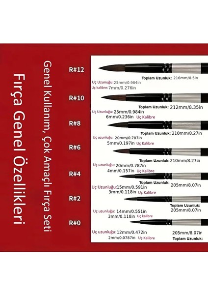 Fırça Seti, Tahrir Fırçası, Minyatür, Tezhip, Resim, Suluboya, Yağlı Boya-7'li Set