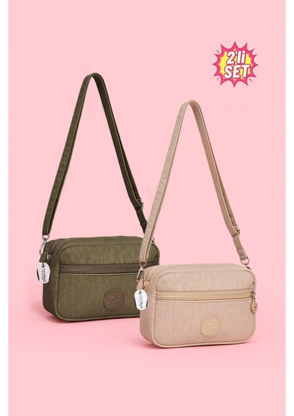 Kadın Çapraz Askılı Üç Gözlü Fermuarlı Krinkıl Günlük Omuz Çantası