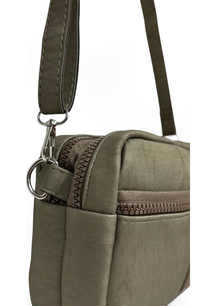 Kadın Çapraz Askılı Üç Gözlü Fermuarlı Krinkıl Günlük Omuz Çantası