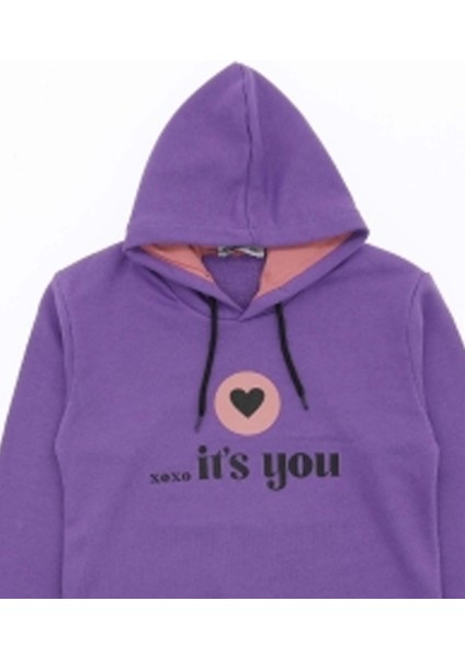Kız Its Not Me Çift Baskı Kapşonlu Lila Sweatshirt Çocuk fiyatları