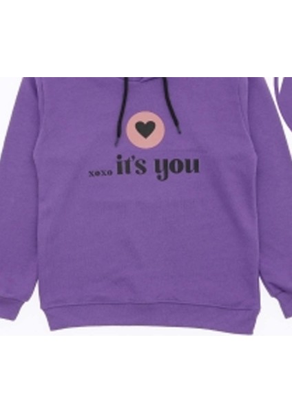 Kız Its Not Me Çift Baskı Kapşonlu Lila Sweatshirt Çocuk modelleri
