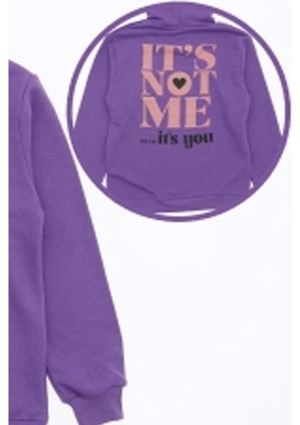 Kız Its Not Me Çift Baskı Kapşonlu Lila Sweatshirt Çocuk fırsatları