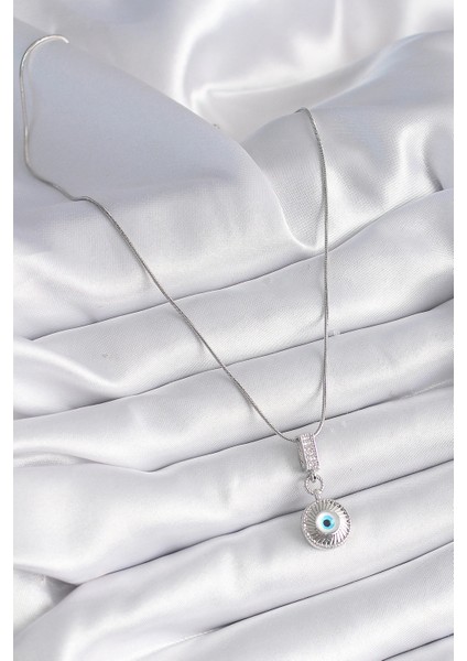 316L Çelik Gümüş Renk Zirkon Taşlı Nazar Boncuk Model Kadın Kolye fiyatları