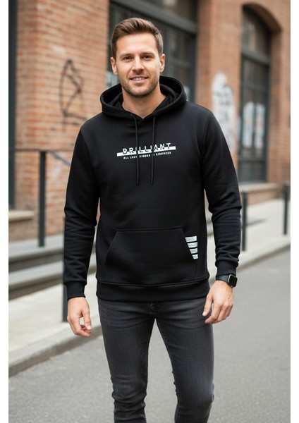 Fern Kapüşonlu Erkek Sweatshirt Siyah